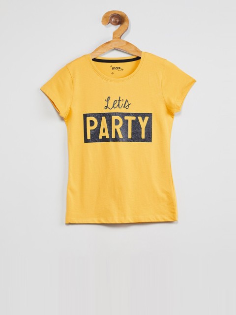 

max Girls Yellow Printed Round Neck T-shirt
