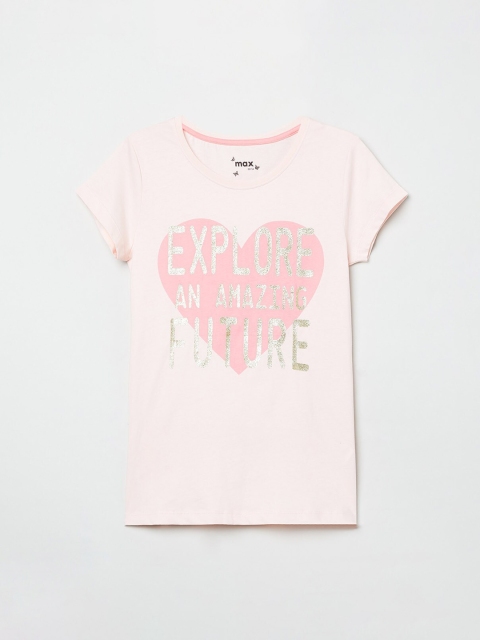 

max Girls Pink Printed Round Neck T-shirt