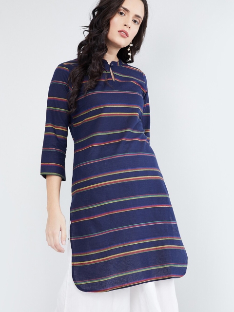 

max Women Navy Blue & Red Striped Straight Kurta