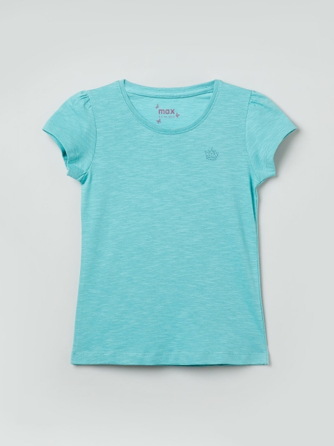

max Girls Sea Green Solid Round Neck T-shirt