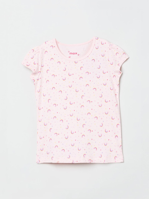 

max Girls Pink Printed Round Neck T-shirt
