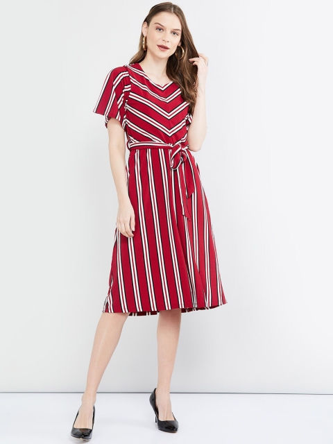 

max Women Red Striped A-Line Dress