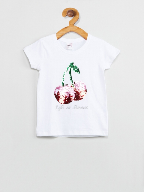 

max Girls White Printed Flip Sequin Knitted Top