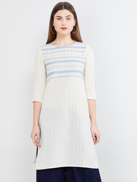 

max Women Off-White & Blue Striped Straight Kurta