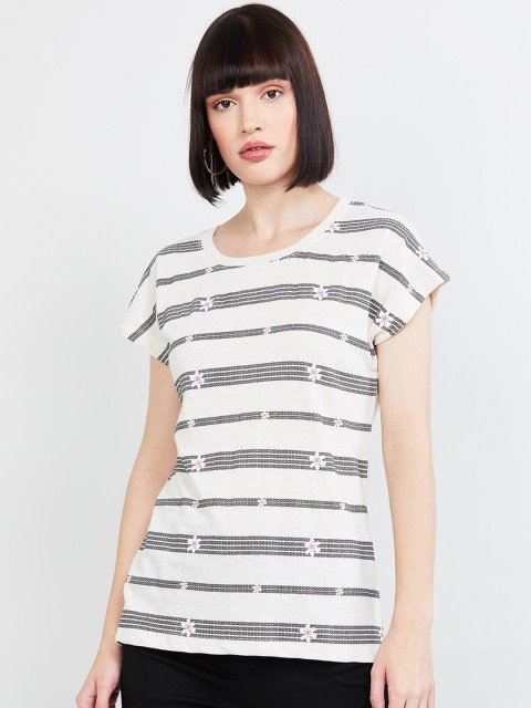 

max Women Off-White & Black Floral Printed Top