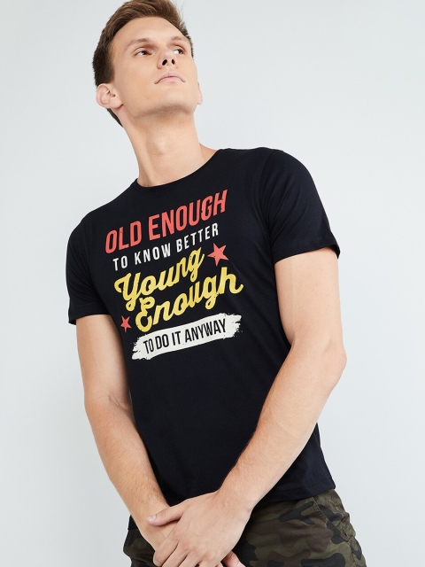 max Men Black Printed Round Neck T-shirt