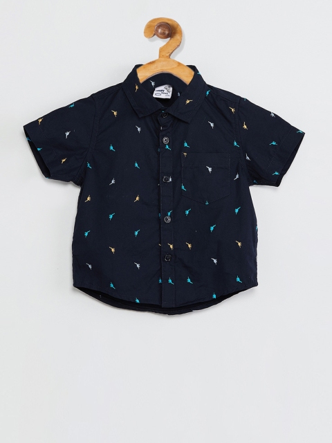 

max Boys Navy Blue Regular Fit Printed Casual Shirt