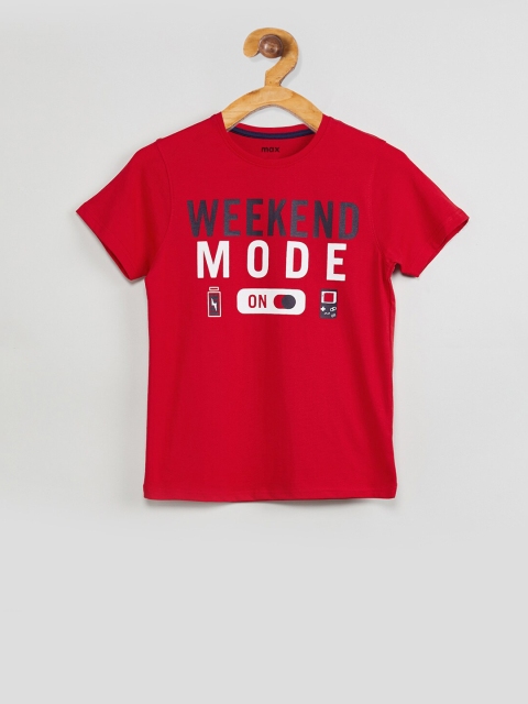 

max Boys Red Printed Round Neck T-shirt