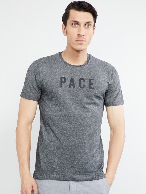 

max Men Charcoal Grey Printed Round Neck T-shirt