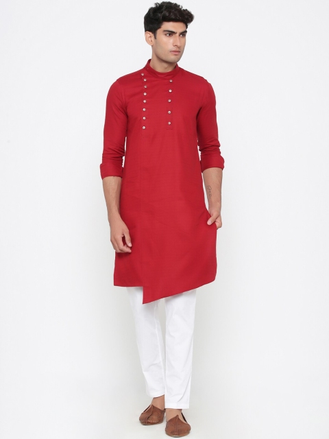 

Tistabene Men Red & White Self Design Kurta with Pyjamas