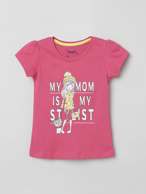 

max Girls Pink Printed Round Neck T-shirt