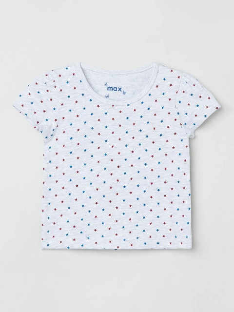 

max Girls Grey Melange Printed Round Neck T-shirt