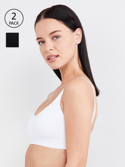 

max White & Black Pack of 2 Solid Non Padded Sports Bra SP202PKCROPBRA01BLACK