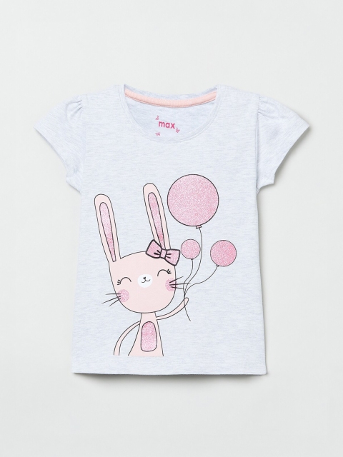 

max Girls Grey Printed Round Neck T-shirt