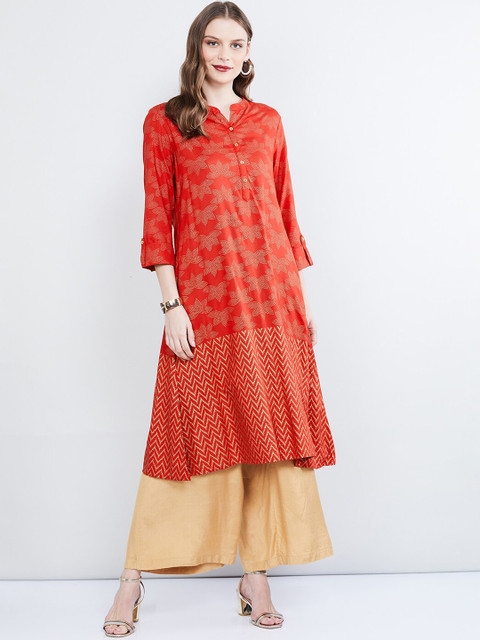 

max Women Red Printed A-Line Kurta
