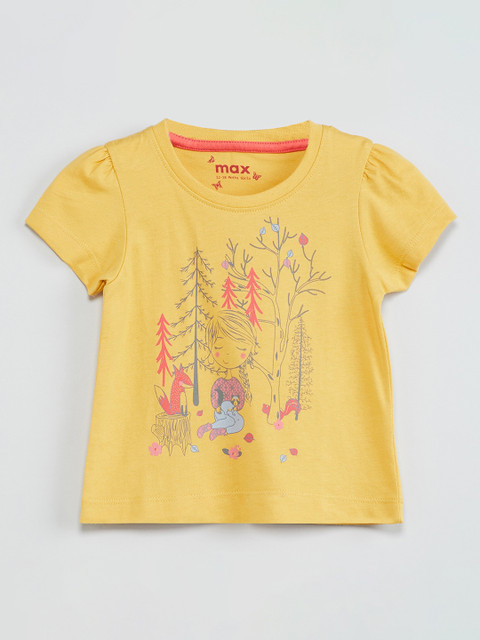 

max Girls Yellow Printed Round Neck T-shirt
