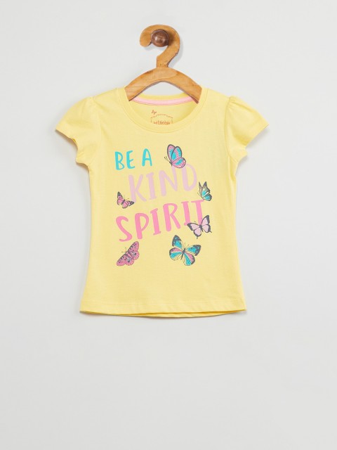 

max Girls Yellow Printed Round Neck T-shirt