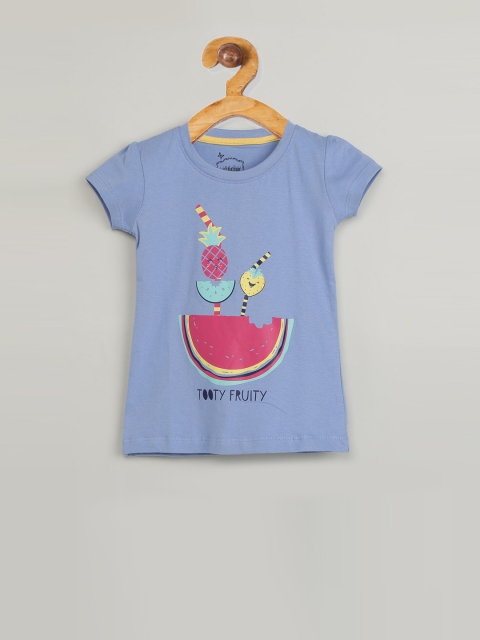 max Girls Blue Printed Round Neck T-shirt