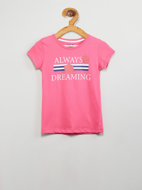 

max Girls Pink Printed Round Neck T-shirt