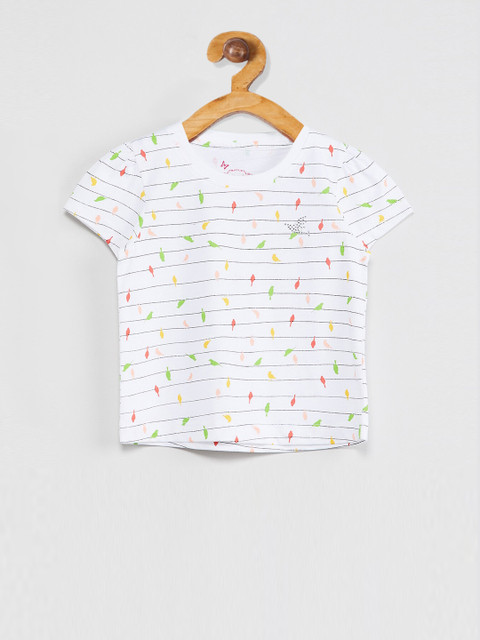 

max Girls White Striped Round Neck T-shirt