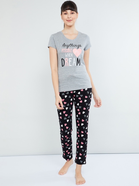 

max Women Grey & Black Printed Night Suit