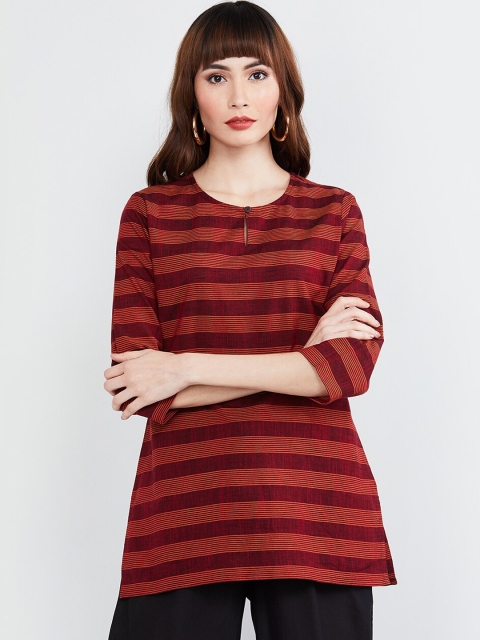 

max Women Red & Maroon Striped Pure Cotton A-Line Kurti