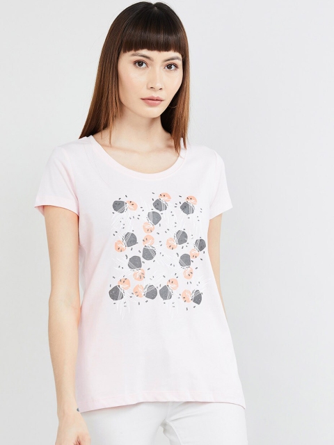 

max Women Pink Printed Round Neck T-shirt