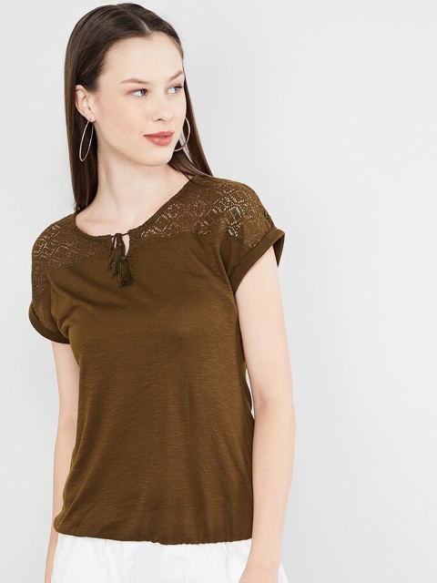 

max Women Olive Green Solid Top