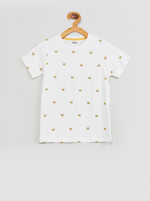 max Boys Off-White Printed Round Neck T-shirt