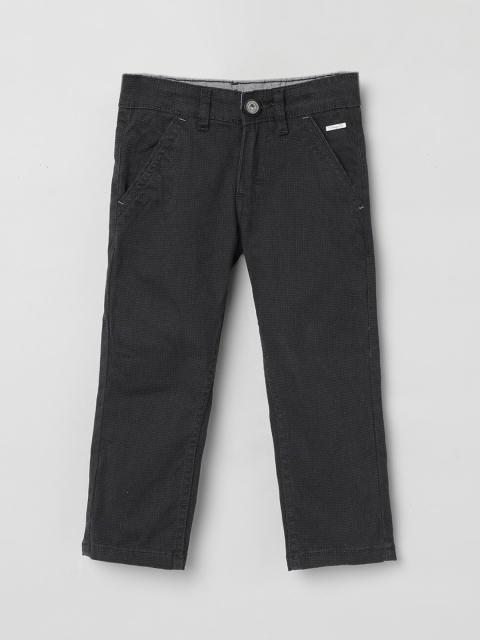 max Boys Black Regular Fit Self Design Regular Trousers