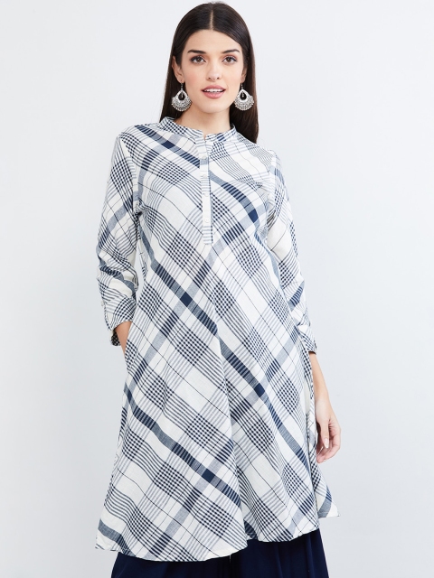 

max Women Blue & White Checked Straight Kurta