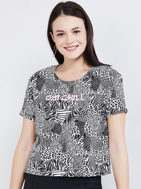 

max Women Off-White Printed Round Neck T-shirt