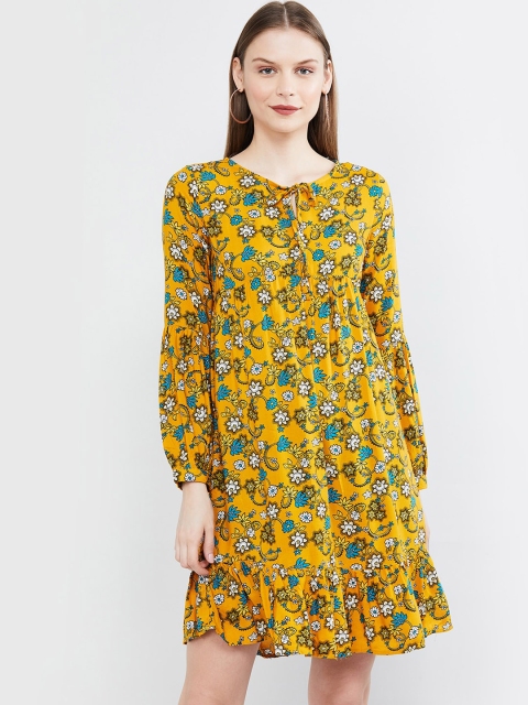 

max Women Yellow & Blue Floral Printed Empire Dress