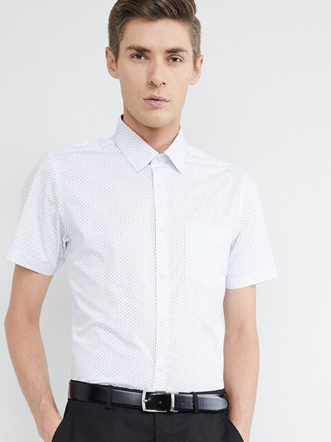 

max Men White & Blue Slim Fit Printed Semiformal Shirt