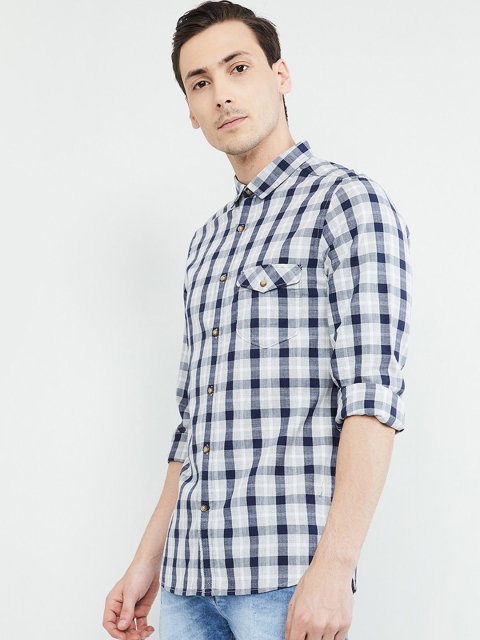 

max Men Grey & Blue Slim Fit Checked Casual Shirt