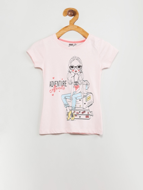 

max Girls Pink Printed Round Neck T-shirt