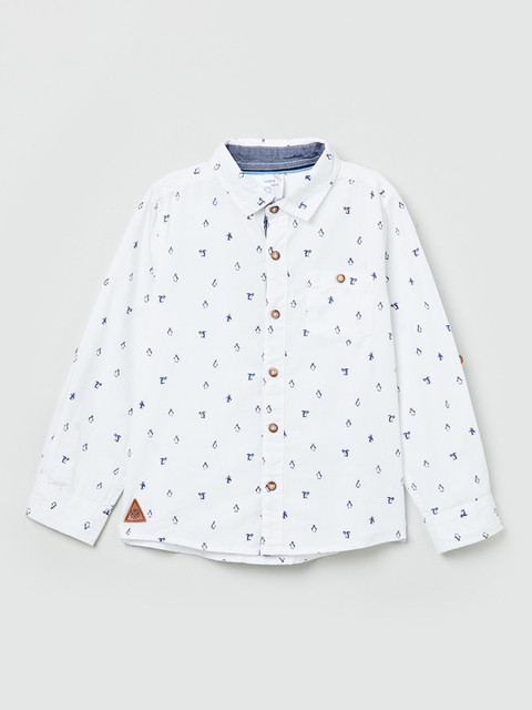 

max Boys White & Blue Regular Fit Printed Casual Shirt