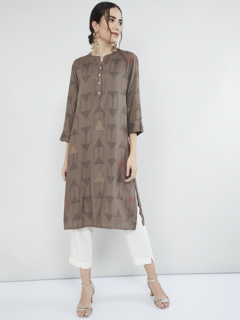 

max Women Brown & Black Printed Straight Kurta