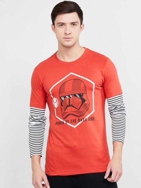 

max Men Coral Red Printed Round Neck T-shirt
