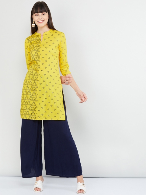 

max Women Yellow & Black Printed Straight Kurta