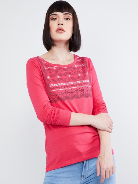 

max Women Pink Printed Round Neck T-shirt