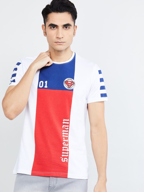 

max Men White & Red Printed Round Neck T-shirt