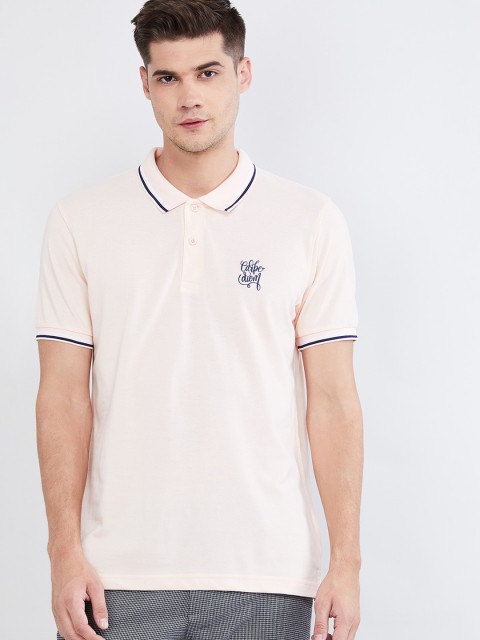 

max Men Pink Solid Polo Collar T-shirt