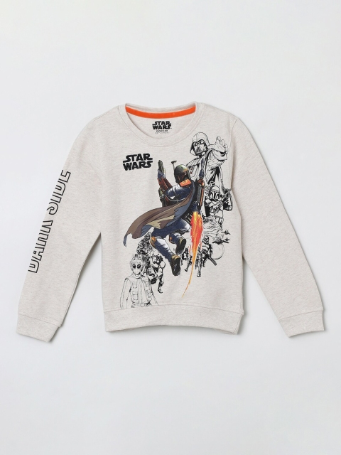 

max Boys Grey Melange & Orange Printed Sweatshirt