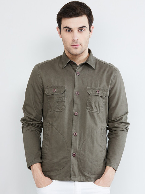 

max Men Green Slim Fit Solid Casual Shirt