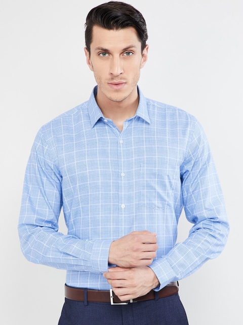 

max Men Blue & White Slim Fit Checked Semiformal Shirt