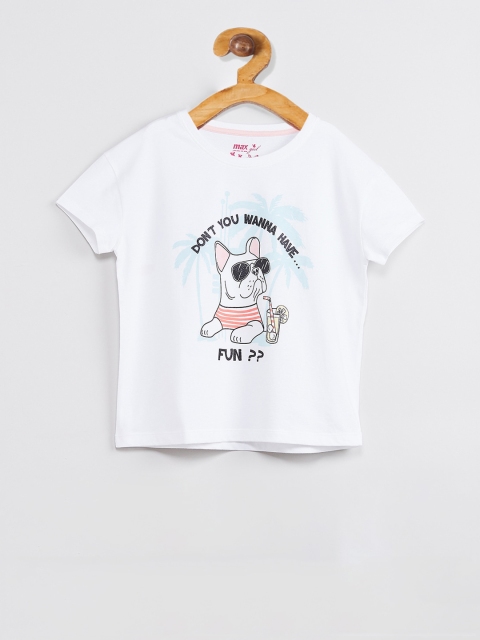 

max Girls White & Black Pug Print T-shirt