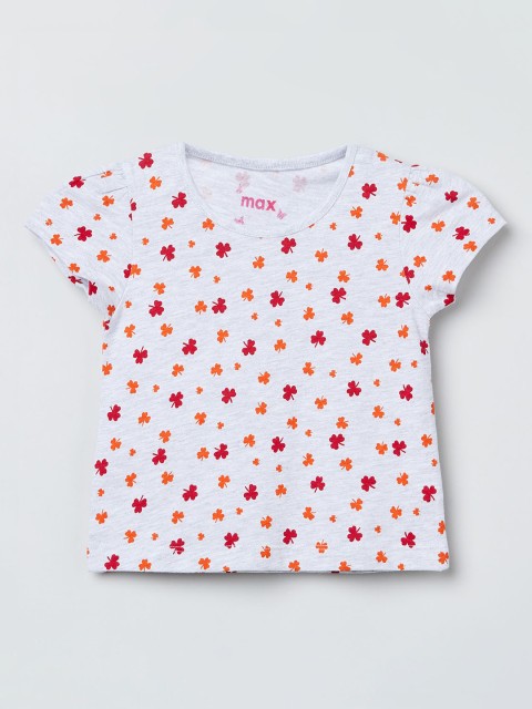 

max Girls Grey Printed V-Neck T-shirt