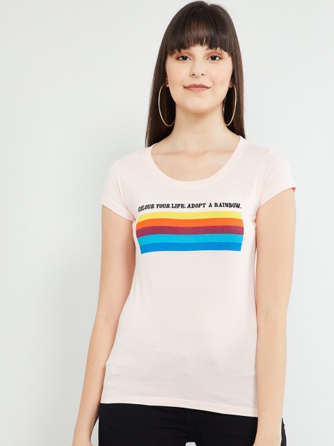 

max Women Pink Printed Round Neck T-shirt