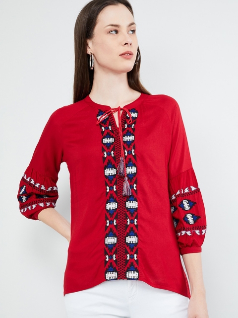 

max Women Red Embroidered Top